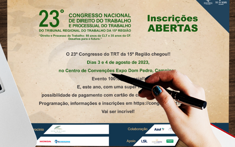 SEC Matão e Taquaritinga - Abertas as inscrições para o 23º Congresso do TRT da 15ª Região